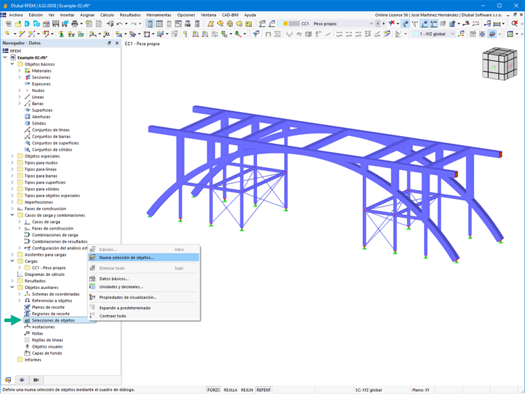 "Selecciones de objetos" como objetos auxiliares en RFEM 6