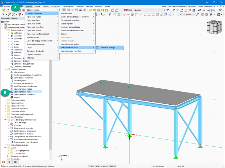 Liberaciones de líneas en RFEM 6