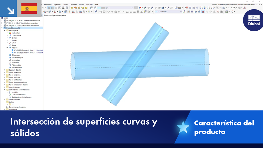 Intersektion gekrümmter Oberflächen mit volumetrischen Strukturen in einer statischen Analyseumgebung.