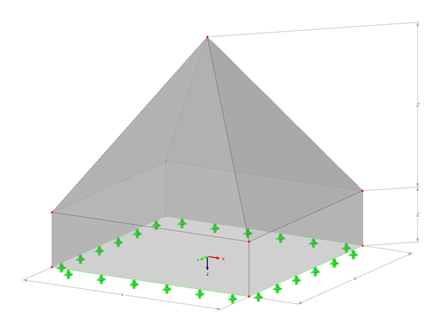 Modelo 000510 | FPC001 | Cubierta piramidal con muros de jamba, plano de planta rectangular | Cubierta piramidal con muros de jamba