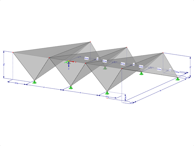 Modelo 000520 | FPL100 | Sistemas de estructuras plegadas prismáticas | Superficies con plegado en sentido contrario | Plegado de cumbrera con parámetros