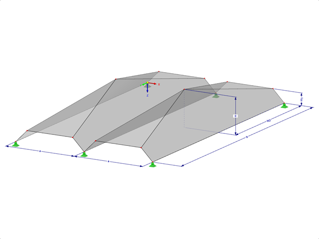 Modelo 000527 | FPL106-a | Sistemas de estructuras plegadas prismáticas. Superficie con plegado cónico. Perfil de plegado continuo con corte del borde superior por plano inclinado con parámetros
