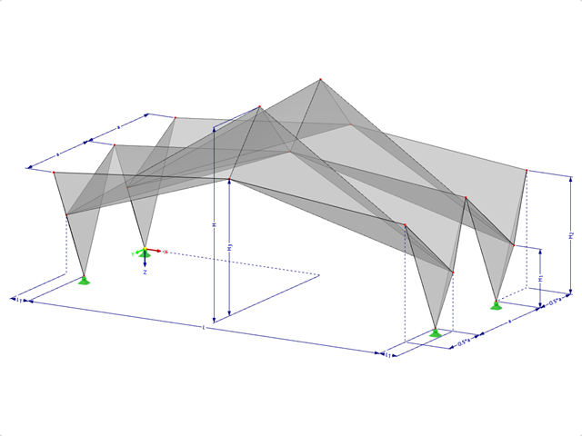 Modelo 000545 | FPL121 | Sistemas de estructuras plegadas prismáticas. Sistema de estructura lineal compuesto por superficies plegadas. Marco de dos bisagras: Plegado de cresta a valle con parámetros