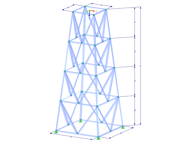Modelo 002095 | TSR051 | Torre de celosía | Planta rectangular | K-diagonales superior y horizontales con parámetros