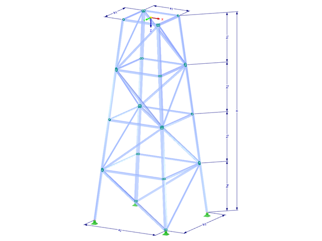 Modelo 002110 | TSR015-a | Torre de celosía | Planta rectangular | K-diagonales derecha/izquierda y horizontales con parámetros