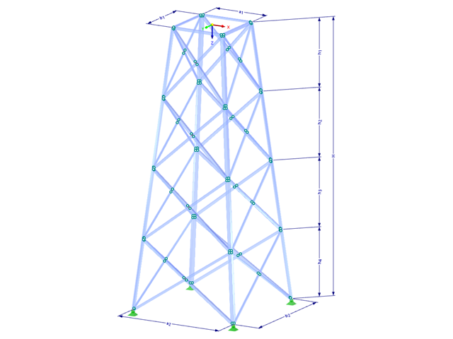 Modelo 002115 | TSR034-b | Torre de celosía | Planta rectangular | Diagonales en X (interconectadas, rectas) con parámetros