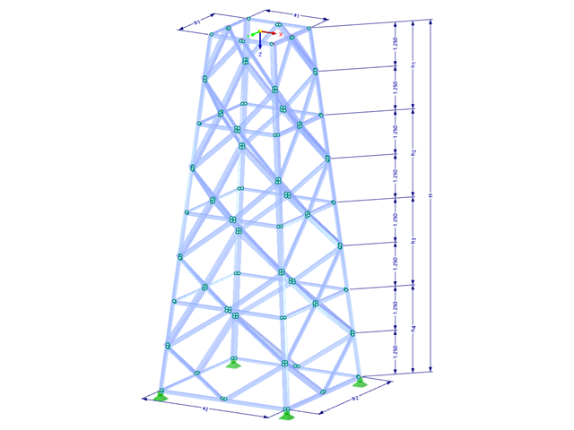 Modelo 002137 | TSR040 | Torre de celosía | Planta rectangular | Diagonales y horizontales de rombos con parámetros