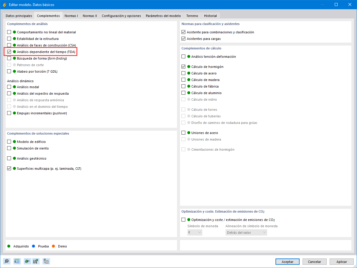 Complemento "Análisis dependiente del tiempo (TDA)"