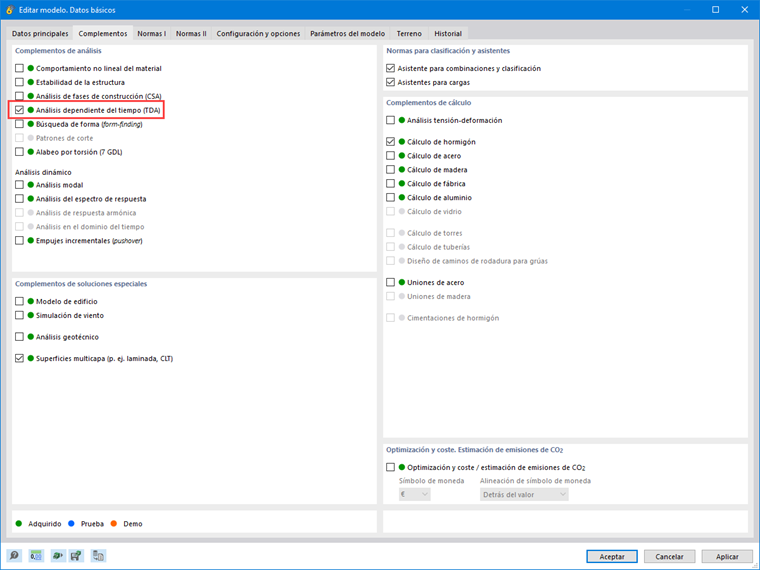 Complemento "Análisis dependiente del tiempo (TDA)"