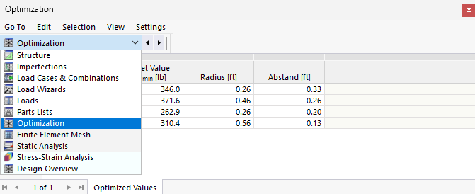 Tabla "Optimización"