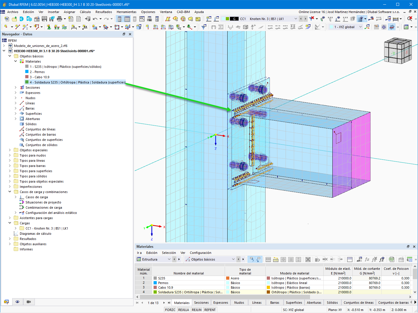 Característica 002578 | Modelo de material plástico para el cálculo de soldaduras