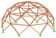 Modelo de cúpula geodésica con subdivisiones triangulares analizado con RSTAB para evaluación estructural
