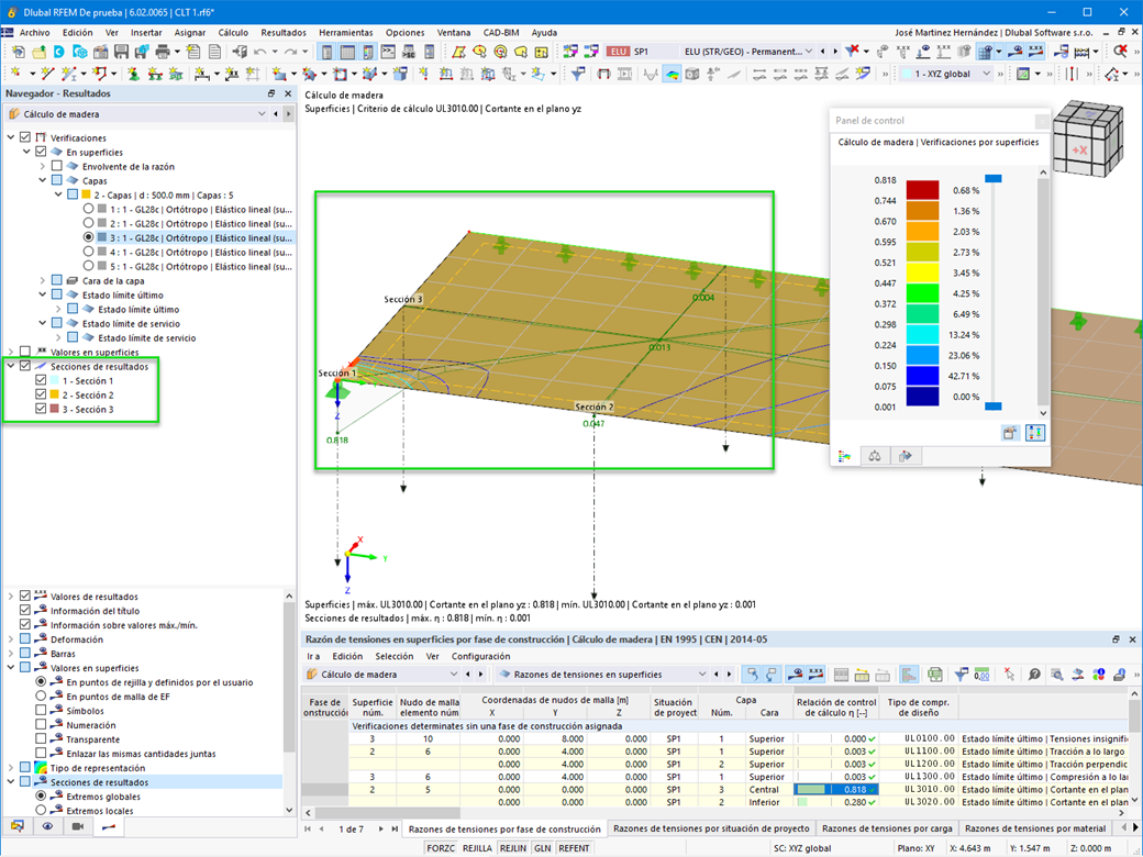 Característica 002582 | Secciones de resultados en superficies en el cálculo de madera
