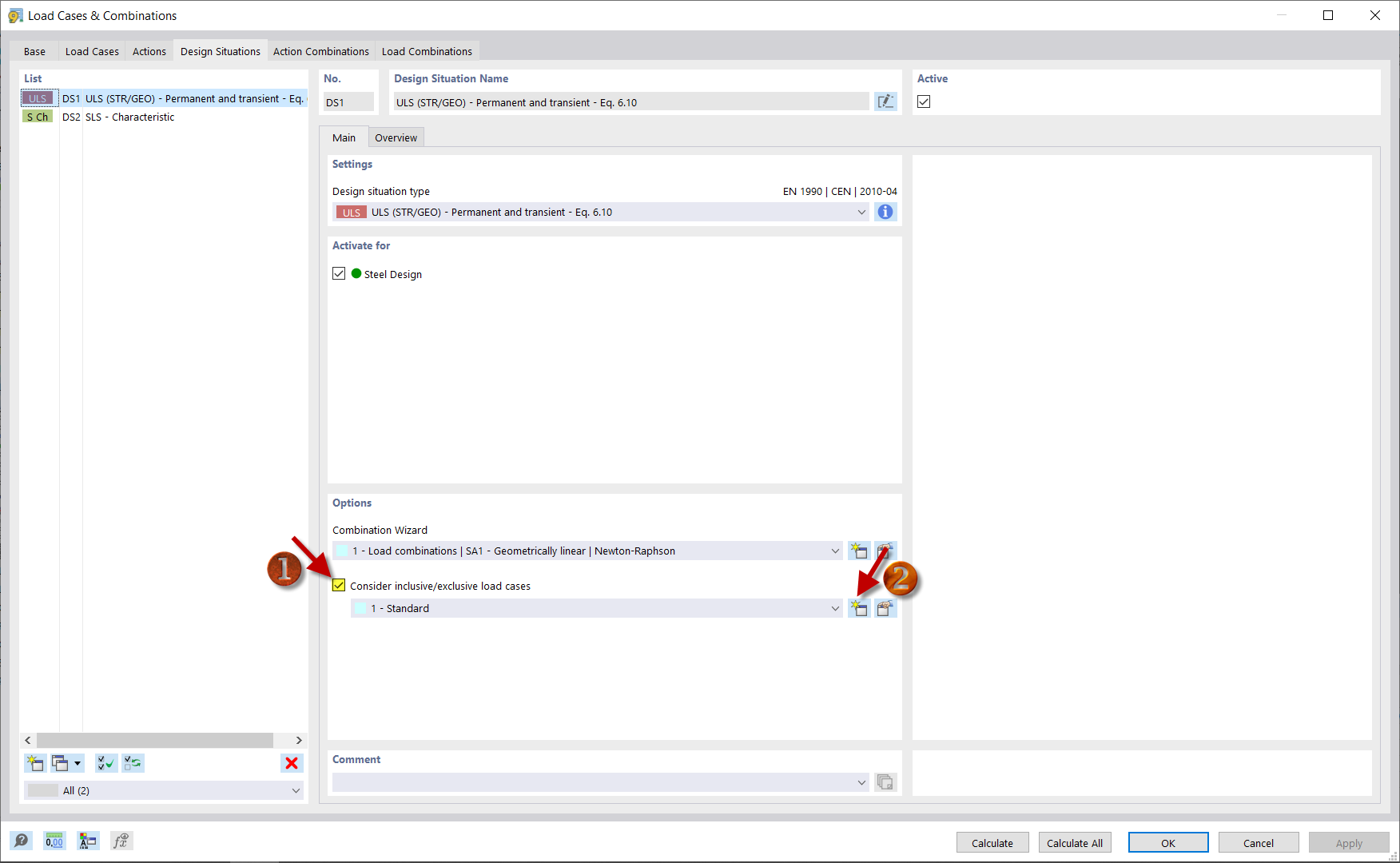 Activar casos de carga interdependientes