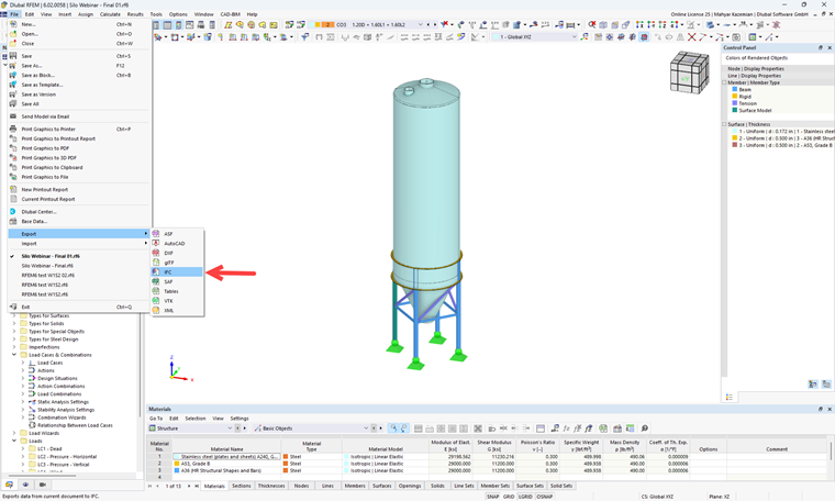 Imagen 2: Exportar formato IFC desde RFEM