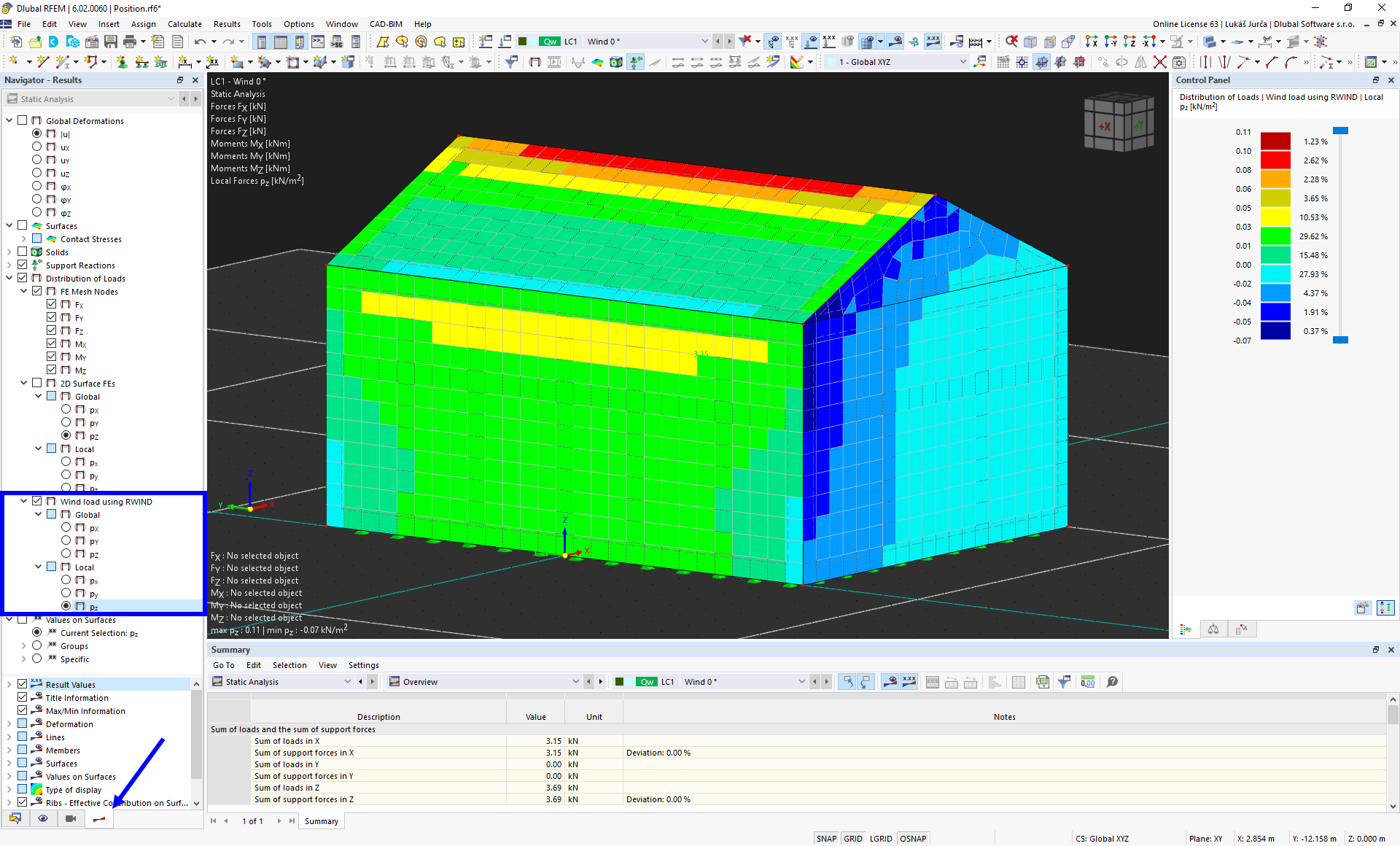 Distribución de cargas, cargas de viento
