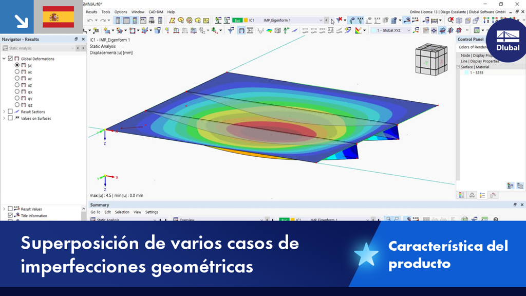Visualización de casos de imperfecciones geométricas superpuestas en una variante estructural
