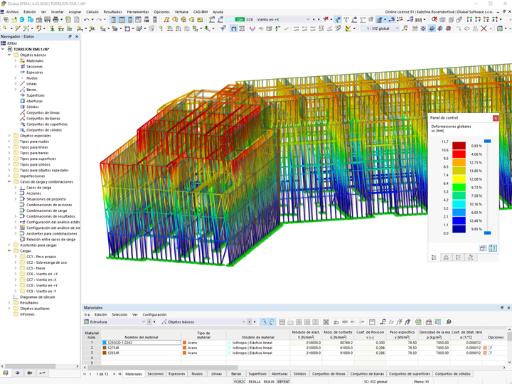 Deformaciones en x del edificio 1 (© AFCA Teccon)