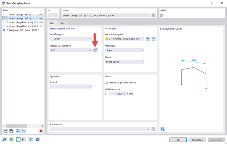 Abra la configuración de visualización de la cota