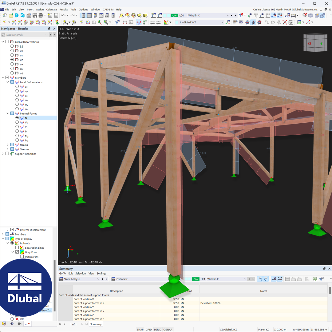 Modelo estructural en 3D de una estructura de madera para análisis en RSTAB 9. Archivo descargable para análisis estructural.