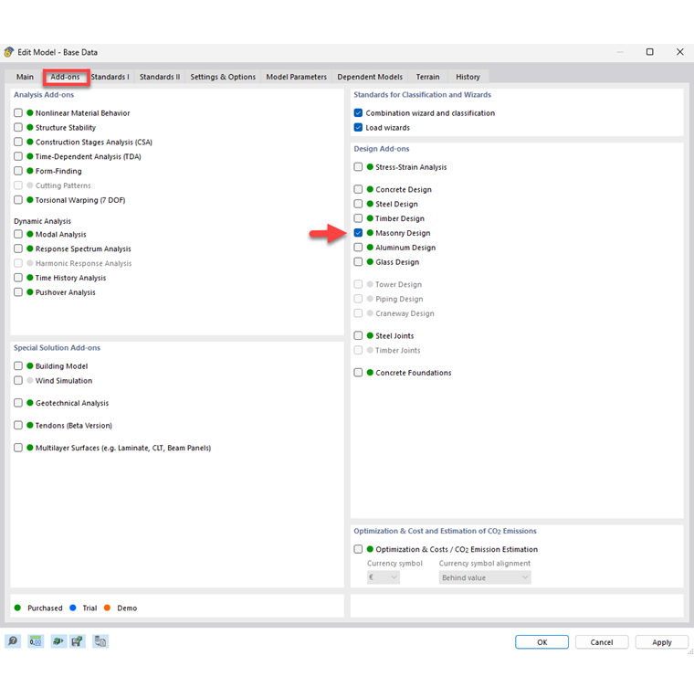 Activación del complemento de cálculo de fábrica en la interfaz de software. Demostración del proceso de configuración.