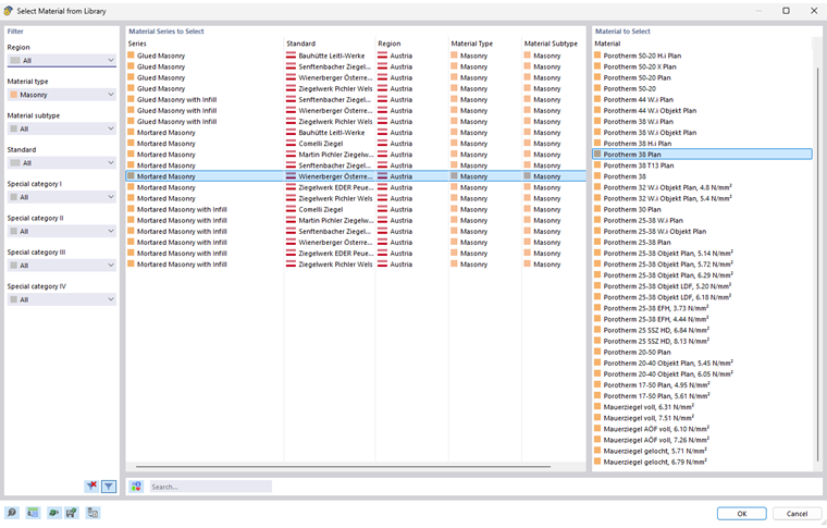 Selección de material para paredes exteriores en la biblioteca de materiales