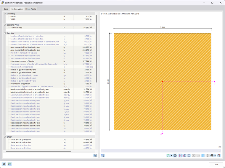 KB 001848 | Cálculo de pilares de madera según la norma NDS 2018 en RFEM 6