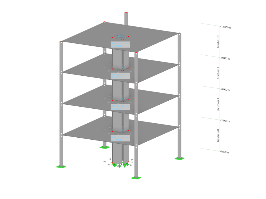 Modelo de construcción con barras y superficies