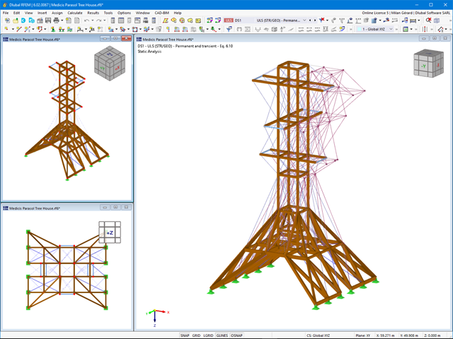 Parasol Tree House modelada en RFEM y visualización de deformaciones
