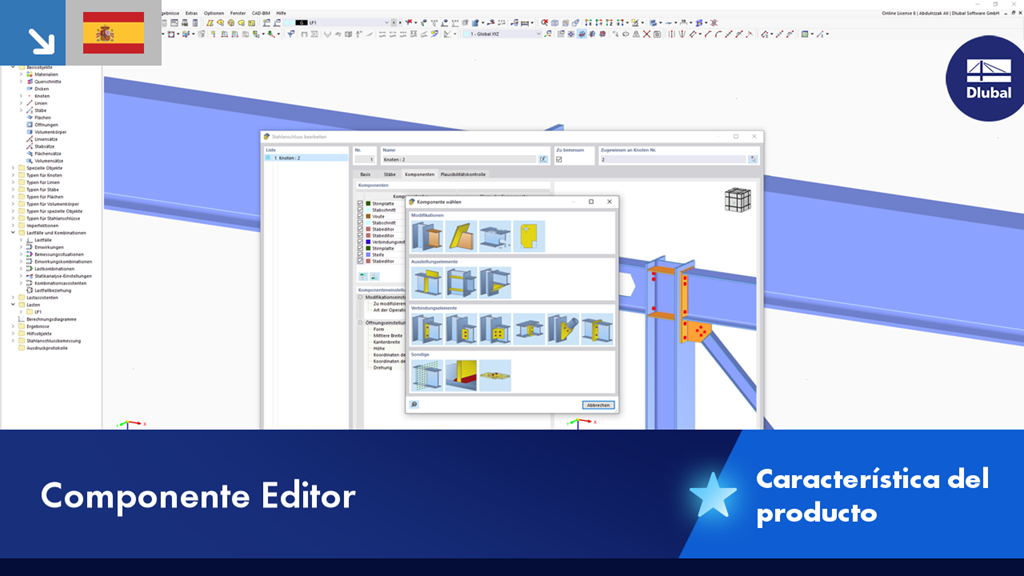 Editor de barras mostrando la configuración para análisis lineal y no lineal de viga