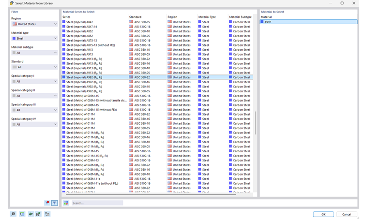 Selección de un material adecuado de la extensa biblioteca de materiales.