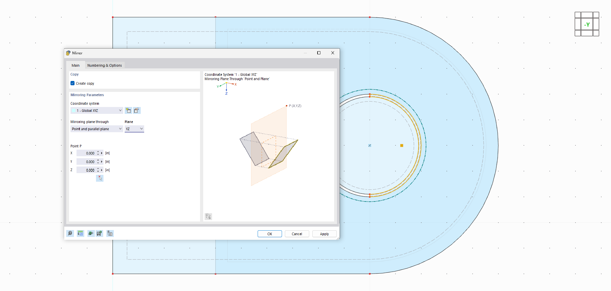 Representación de un sólido de contacto reflejado en un software CAD para aplicaciones técnicas.