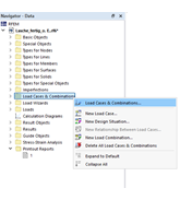 Cuadro de diálogo para la gestión de casos de carga y combinaciones en un diseño de construcción.