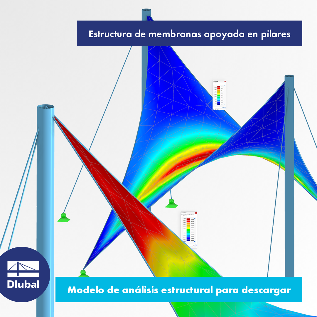 Estructura de membranas soportada por pilares