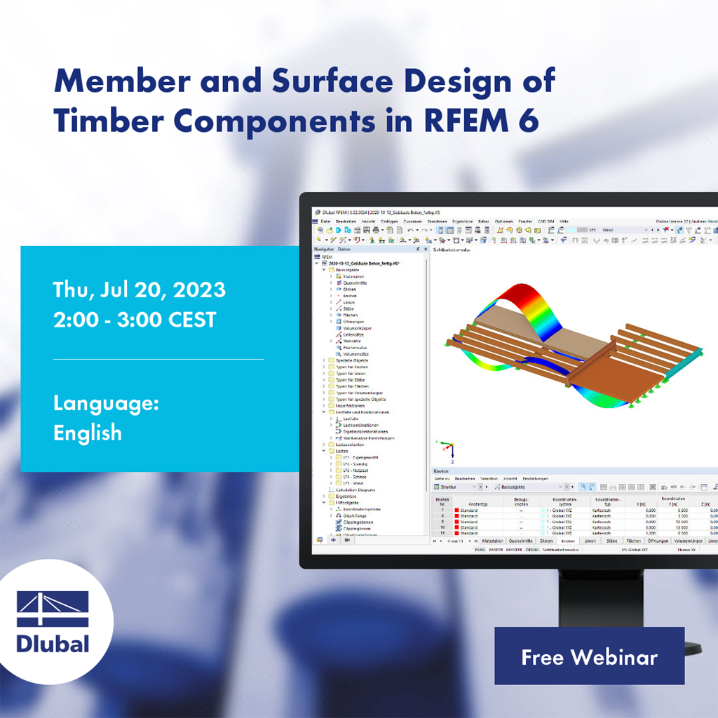 Cálculo de barras y superficies de componentes de madera en RFEM 6
