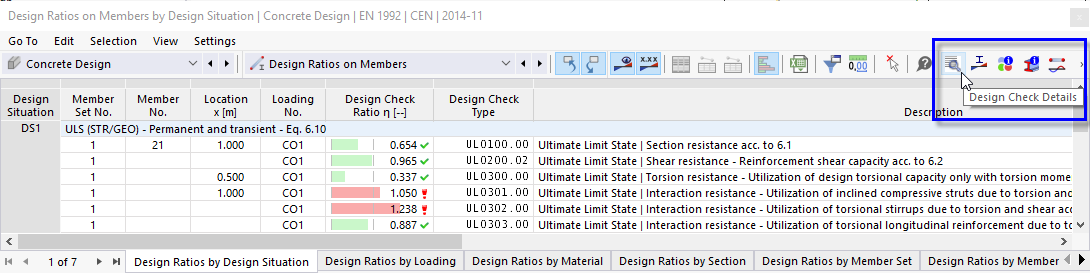 Botón 'Detalles de cálculo' en la barra de herramientas de la tabla