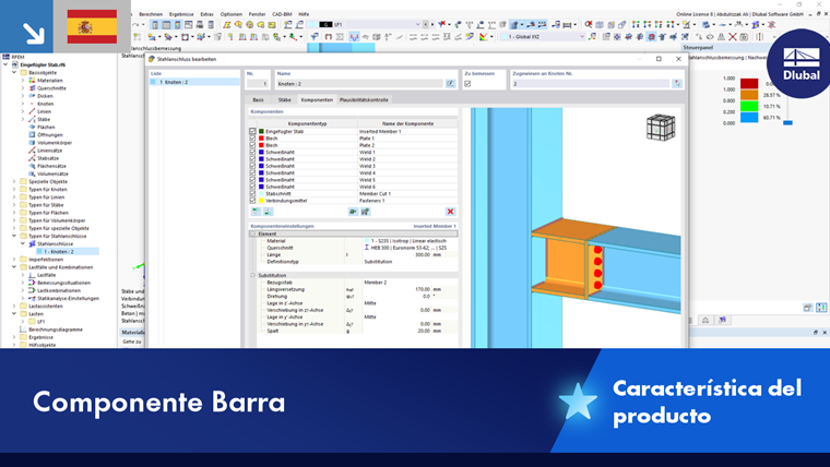 Visualización de una barra insertada para facilitar la modelación en un entorno 3D con especificaciones.