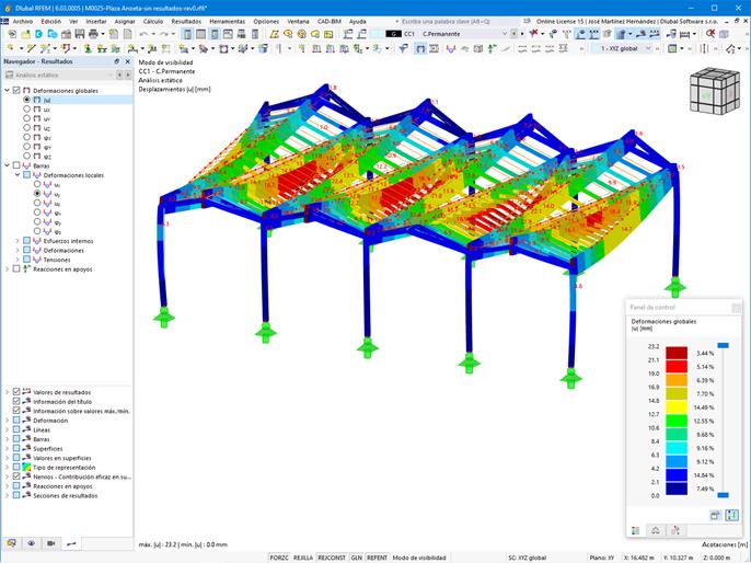 Deformaciones de la cubierta en RFEM