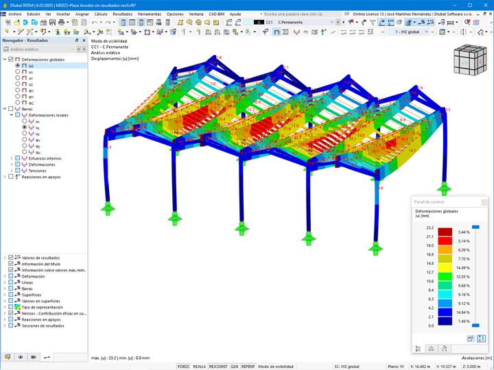 Deformaciones de la cubierta en RFEM