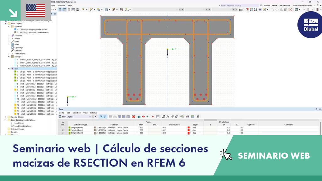 Se presenta un seminario web sobre el diseño de secciones RSECTION masivas con el software RFEM 6.