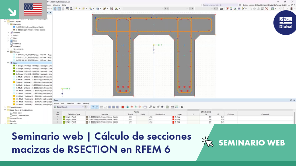 Se presenta un seminario web sobre el diseño de secciones RSECTION masivas con el software RFEM 6.