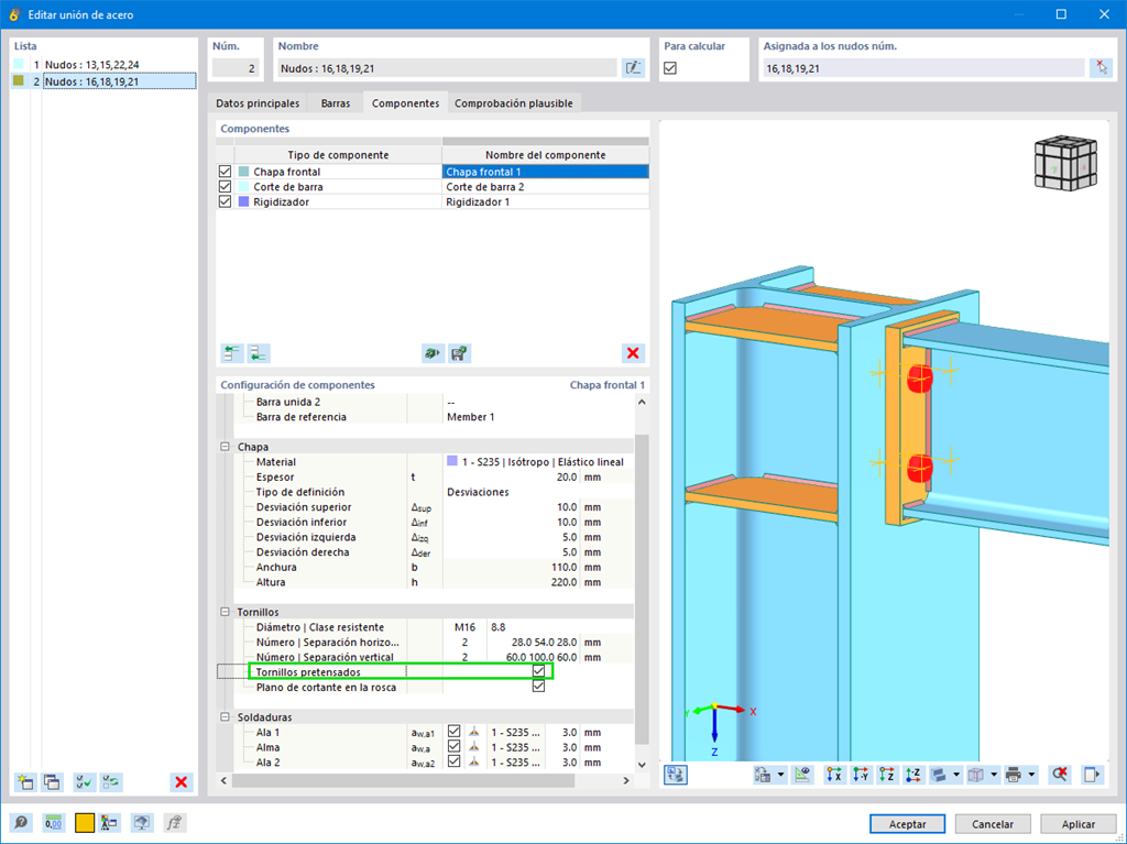 Característica 002669 | Tornillos pretensados para uniones de acero