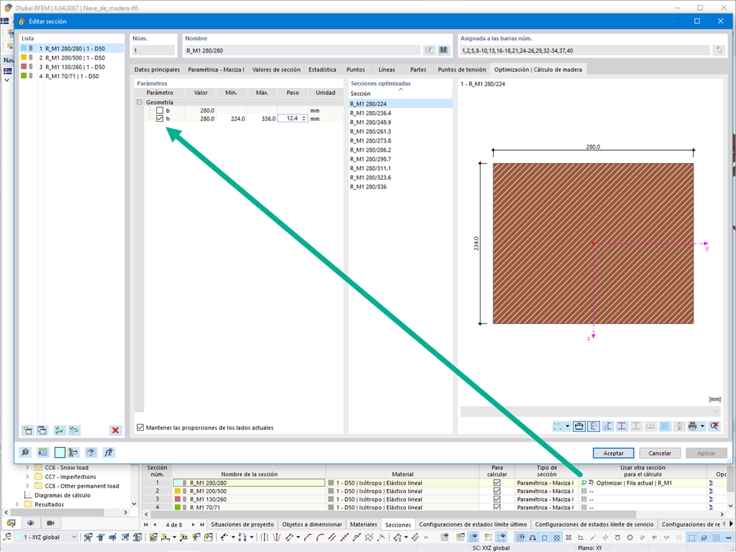 Característica 002679 | Optimización de secciones