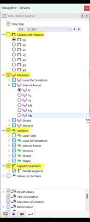 Navegador - Resultados para análisis time history