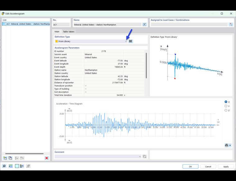 Usar acelerograma de la biblioteca