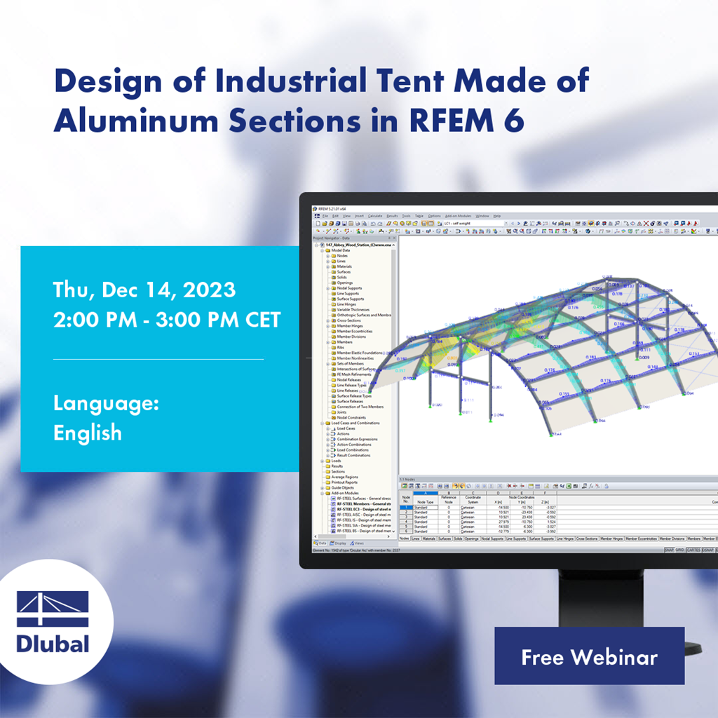 Cálculo de una carpa industrial hecha de perfiles de aluminio en RFEM 6