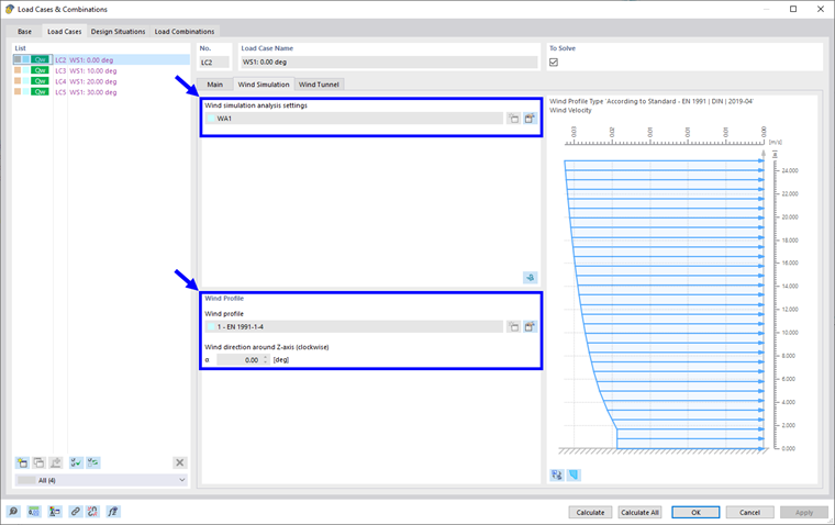 Parámetros de entrada de RWIND