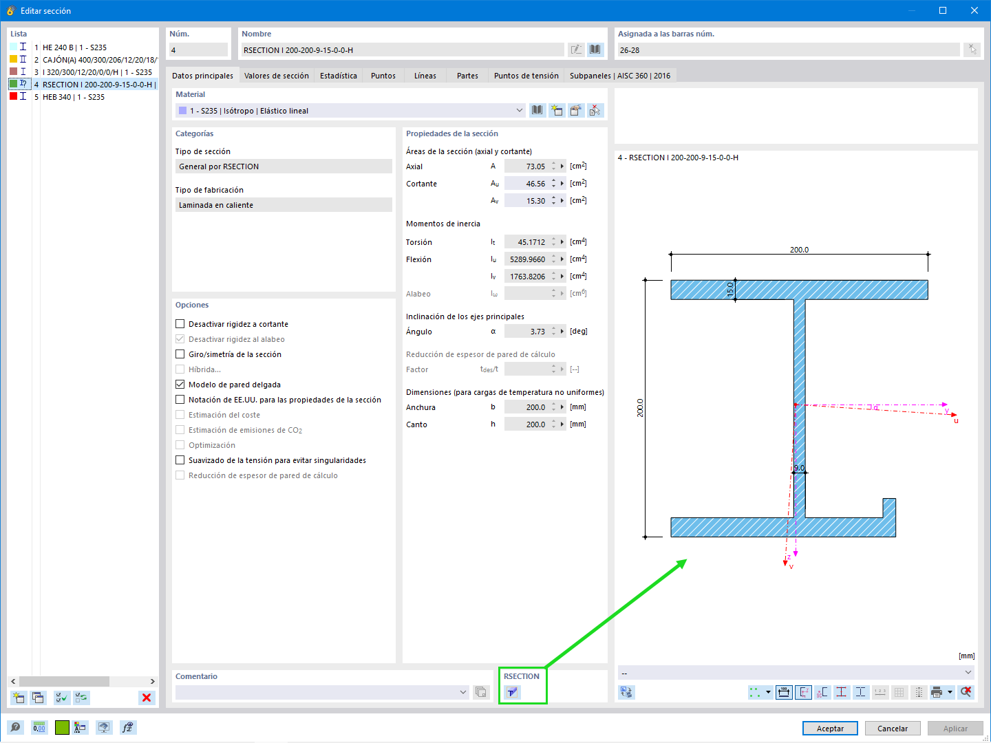 Característica 002734 | Modificación de secciones en RFEM/RSTAB mediante RSECTION