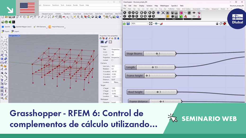 Demostración de control de complementos de diseño RFEM 6 mediante plantillas de Grasshopper para la optimización de proyectos estructurales.