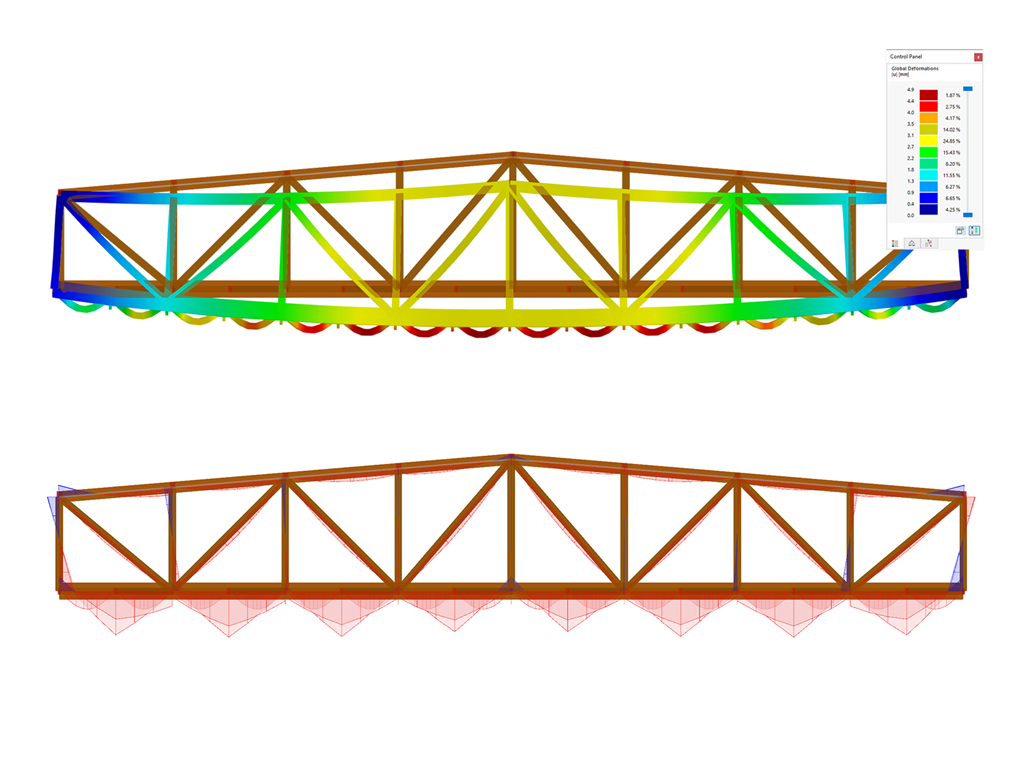 Estructura de puente bajo análisis de carga de peso propio en estado límite de servicio centrado en la evaluación del cálculo de madera.